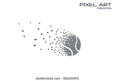 Pixel Art Tennis Ball Logo On White Background.