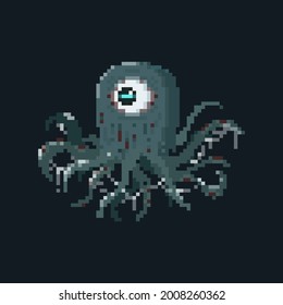 Pixel art tentacle monster with slime effect.