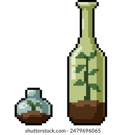 pixel art of terrarium plant bottle isolated background