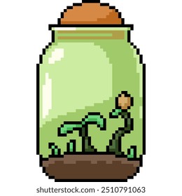 pixel art of terrarium plant jar isolated background