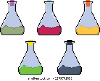 pixel art test tube, science Laboratory glassware pixel set.