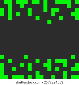 Pixel Art Tetris shapes Top and bottom Frame border Bright green on Dark Background Copy space idea