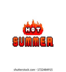 Pixel art text design " Hot summer " with fire effect.