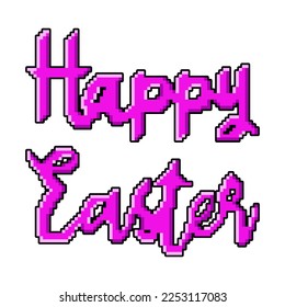 Pixel art text Happy Easter design illustration