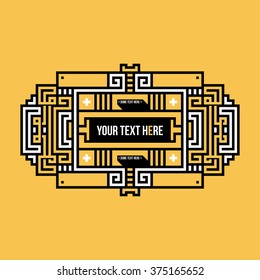 Pixel art text header with traditional tribal elements.