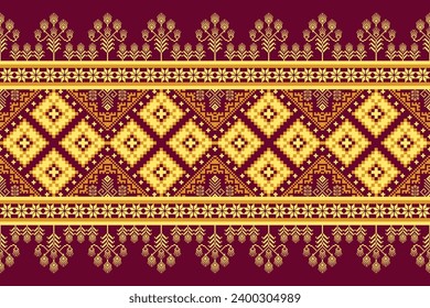 Patrones textiles de arte de píxeles Sintonizados Fondos de tela.Resumen de diseño étnico cuadrado con color rojo y amarillo.