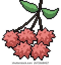 pixel art of thai fruit lychee branch isolated background