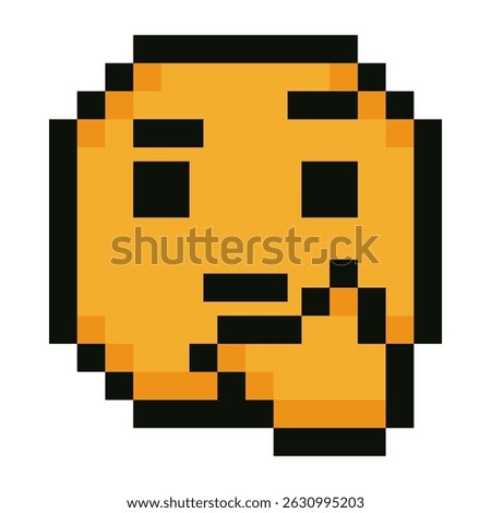 Pixel art thinking face emoji isolated on white background