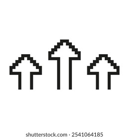 Pixel Art Three Up Arrows Icon. Set Of Three Pixelated Upward Pointing Arrows. Isolated Vector Illustration.