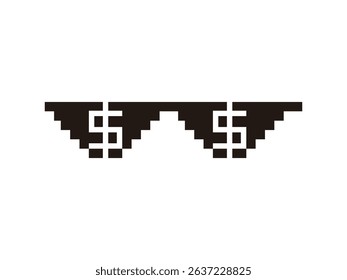 pixel art thug glasses design with money, vector illustration, isolated on transparent background