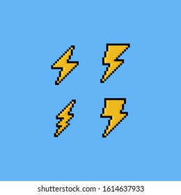 Pixel art thunder icon set.