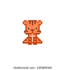 Pixel art tiger character isolated on white background. Wildlife animal icon. Cute 8 bit logo. Retro vintage 80s; 90s slot machine/video game graphics. Chinese zodiac symbol.