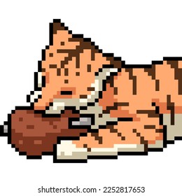 pixel art of tiger eat meat