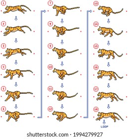 pixel art of tiger running animation loop