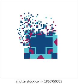 Desintegración de mosaico de arte de píxeles en píxeles, ilustración para diseño gráfico