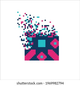 Pixel art tile disintegration into pixels, illustration for graphic design