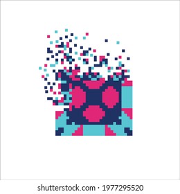 Pixel art tile disintegration into pixels, illustration for graphic design
