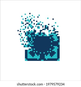 Pixel art tile disintegration into pixels, illustration for graphic design