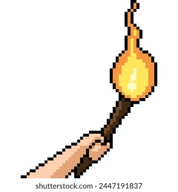 pixel art of torch fire rise isolated background