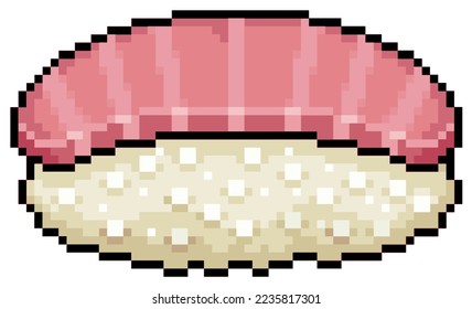 Pixel art toro nigiri sushi japanese food vector icon for 8bit game on white background