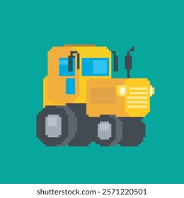 pixel art tractor car, vector illustration on isolated background.