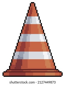 Pixel art traffic cone vector icon for 8bit game on white background

