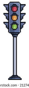 Pixel art traffic light vector icon for 8bit game on white background


