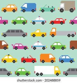 Pixel art traffic seamless vector pattern