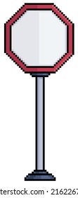 Pixel art traffic sign vector icon for 8bit game on white background
 
