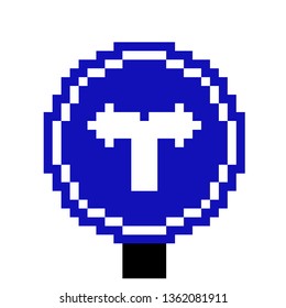 Pixel art traffic signs force turn left or turn right blue and white