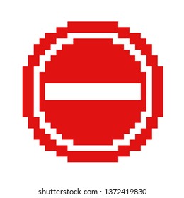 Pixel art traffic signs force no entry red and white 