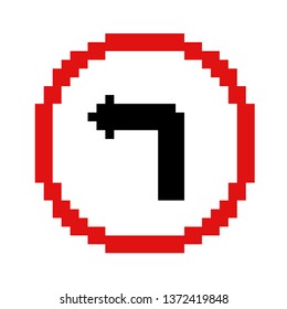 Pixel art traffic signs force turn left red and white and black