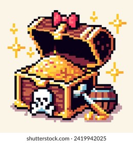 Pixel Art Treasure Box, 8 bit.