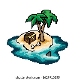 Pixel art treasure island vector illustration.