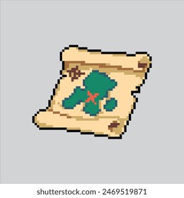 Pixel art Treasure Map. Pixelated Treasure Map. Treasure Map pixelated for the pixel art game and icon for website and video game. old school retro.