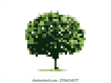 Árvore Pixel Art. 8 bits. Desenvolvimento de jogos, aplicativo móvel. Ilustração isolada de vetor.	
