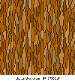 Pixel art tree bark seamless pattern. 8 bit wood texture background. Natural surface. Rustic material. 2d tile. Old school vintage retro 80s-90s slot machine, video game graphics. Forest backdrop.