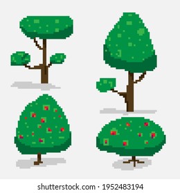 Pixel art Tree Defective pixel, tree, game, symbol, set 8 bit, pixel art png