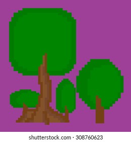 Pixel art tree forest