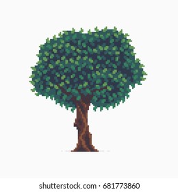 Pixel art tree isolated on white background