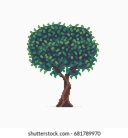 Pixel art tree isolated on white background