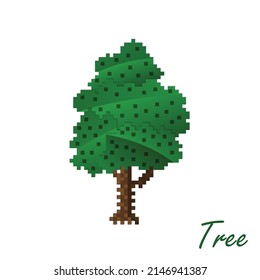 Pixel art tree on white background. vector illustration.