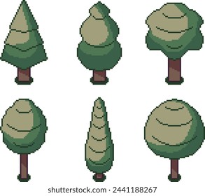 Pixel Art Tree Pack Color 1 64x64 Vector