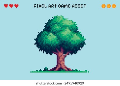 Pixel Art Tree Video Spiel Asset Vektor isolierten Hintergrund 2D Sprite Blatt Zeichen Design Retro Vintage