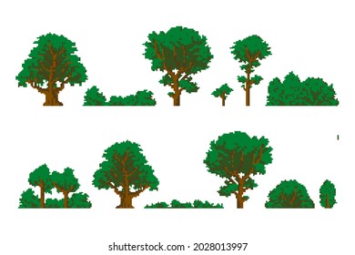 pixel art trees set vector element collection