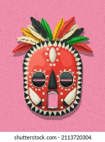 Pixel art tribal mask vector icon
