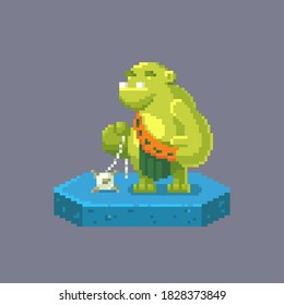Pixel art troll character. Fairytale personage. Cute vector illustration.