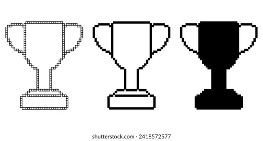 pixel art trophy award icon set isolated on white background