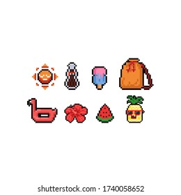 Pixel art tropical summer icon design.
