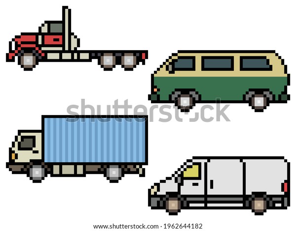 pixel art of truck and van\
side view